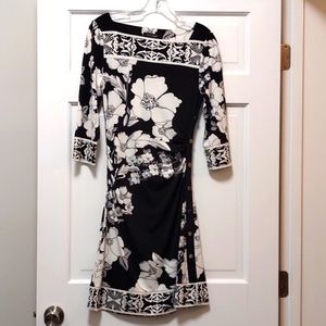 White House Black Market Small Floral Ruched Below Knee Pullover Dress